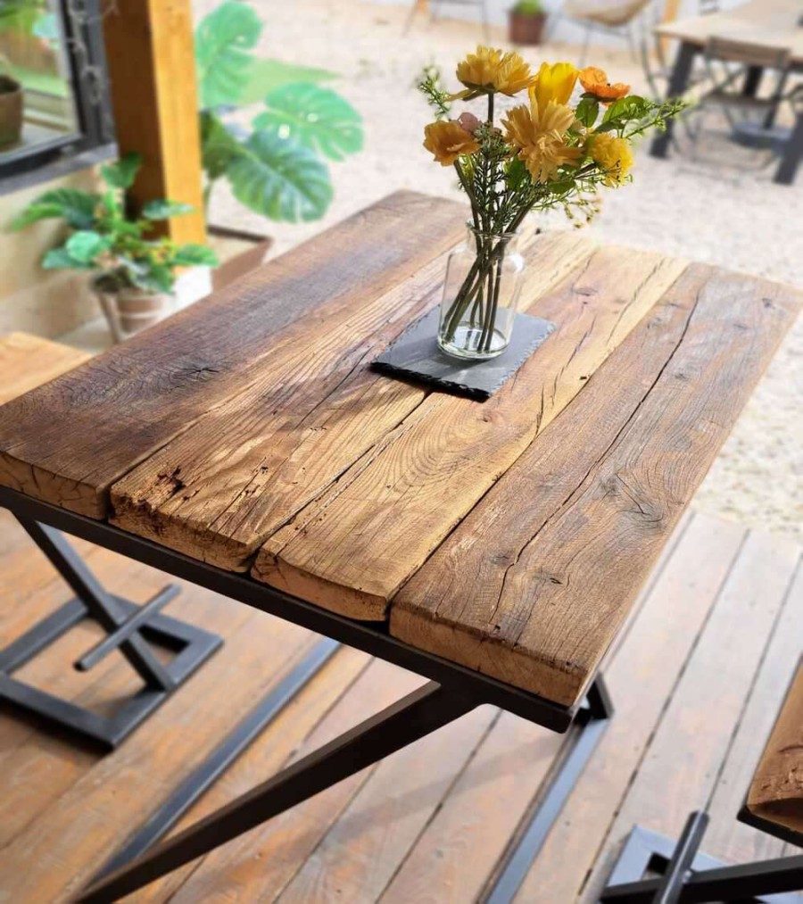 LANTUS Table Haute Bar Bois Métal 60x60x110cm - Style Industriel Mange Debout - Pour 2-4 Personnes