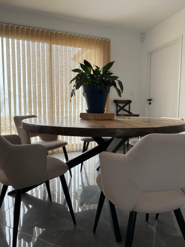 Square iron and wood dining table
