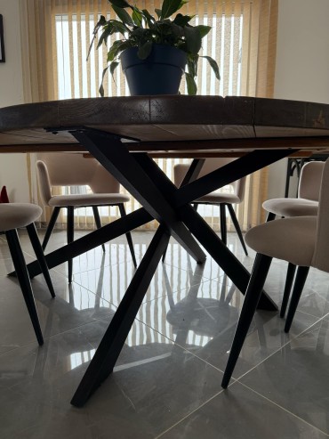 Square iron and wood dining table