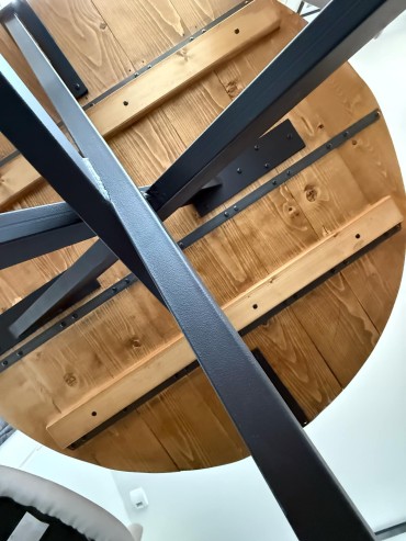 Table de salle à manger carrée fer et bois
