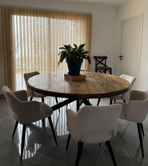 Square iron and wood dining table