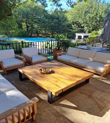 Oak and steel coffee table